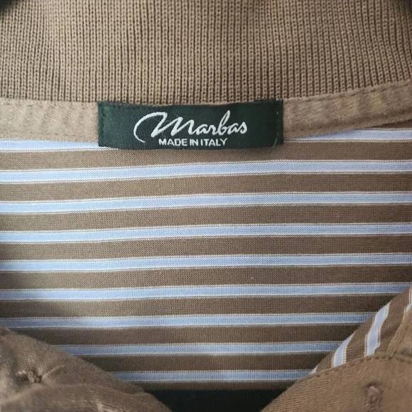 Marbas 100% Cotton Polo Shirt Mens Tan Blue Embroidered Logo Size Large - Picture 3 of 9